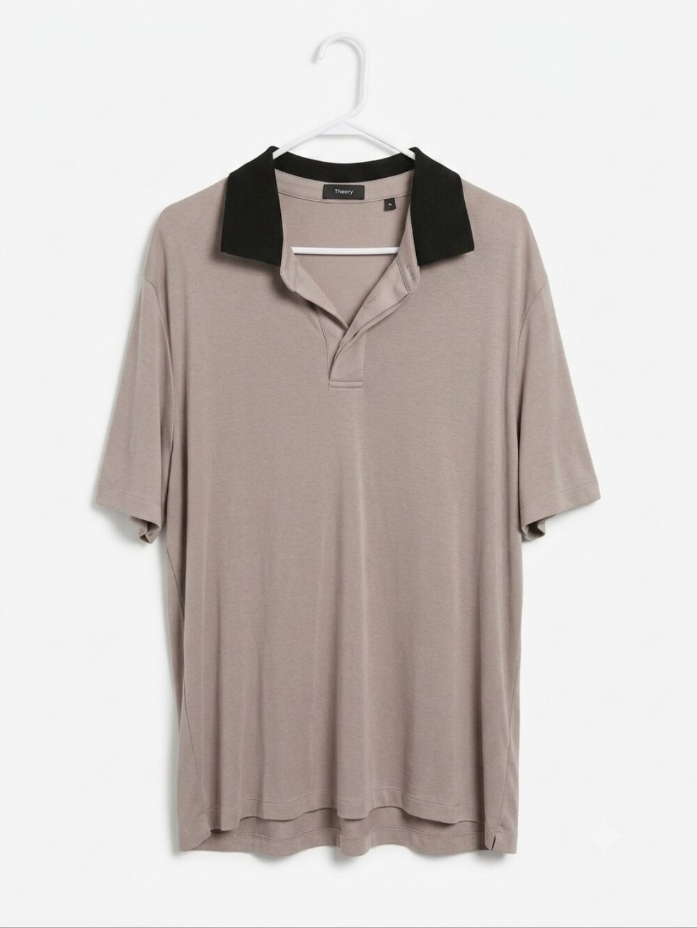 THEORY Men's Contrast Ribbed Collar Buttonless Johnny Polo Shirt Size XL